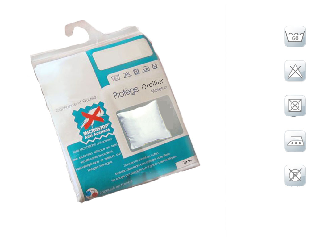 Protège oreiller 65x65cm anti acarien en molleton absorbant